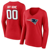 New England Patriots Women's Team Authentic Personalized Name & Number Long Sleeve V-Neck T-Shirt - Red T-shirts