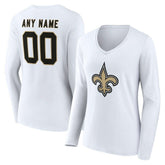 New Orleans Saints Women's Team Authentic Personalized Name & Number Long Sleeve V-Neck T-Shirt - White T-shirts