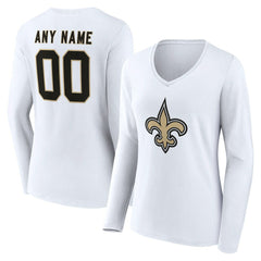 New Orleans Saints Women's Team Authentic Personalized Name & Number Long Sleeve V-Neck T-Shirt - White T-shirts