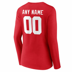New York Giants Women's Team Authentic Personalized Name & Number Long Sleeve V-Neck T-Shirt - Red T-shirts
