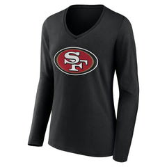 San Francisco 49ers Women's Team Authentic Personalized Name & Number Long Sleeve V-Neck T-Shirt - Black T-shirts