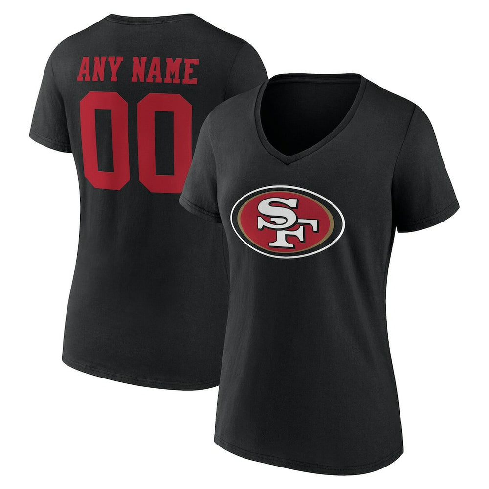 San Francisco 49ers Women's Team Authentic Personalized Name & Number V-Neck T-Shirt - Black T-shirts