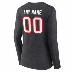 Tampa Bay Buccaneers Women's Team Authentic Personalized Name & Number Long Sleeve V-Neck T-Shirt - Charcoal T-shirts