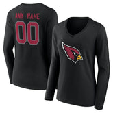 Arizona Cardinals Women's Team Authentic Personalized Name & Number Long Sleeve V-Neck T-Shirt - Black T-shirts