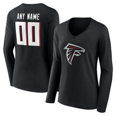 Atlanta Falcons Women's Team Authentic Personalized Name & Number Long Sleeve V-Neck T-Shirt - Black T-shirts
