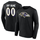 Baltimore Ravens Team Authentic Personalized Name & Number Long Sleeve T-Shirt - Black T-shirts