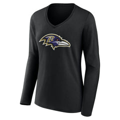 Baltimore Ravens Women's Team Authentic Personalized Name & Number Long Sleeve V-Neck T-Shirt - Black T-shirts