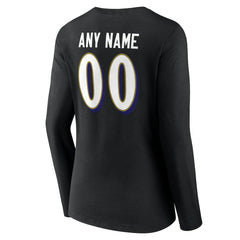 Baltimore Ravens Women's Team Authentic Personalized Name & Number Long Sleeve V-Neck T-Shirt - Black T-shirts