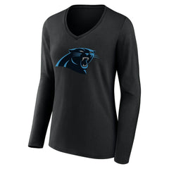 Carolina Panthers Women's Team Authentic Personalized Name & Number Long Sleeve V-Neck T-Shirt - Black T-shirts