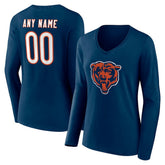 Chicago Bears Women's Team Authentic Personalized Name & Number Long Sleeve V-Neck T-Shirt - Navy T-shirts