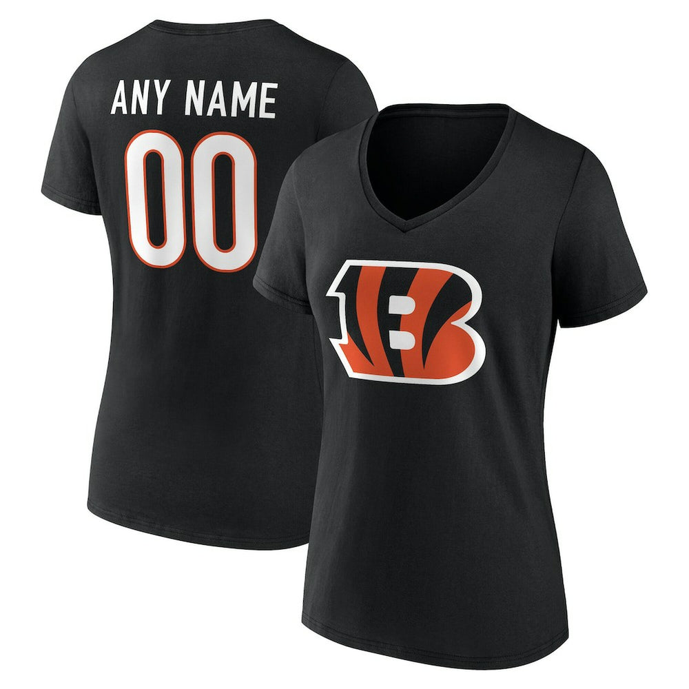 Cincinnati Bengals Women's Team Authentic Personalized Name & Number V-Neck T-Shirt - Black T-shirts