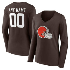 Cleveland Browns Women's Team Authentic Personalized Name & Number Long Sleeve V-Neck T-Shirt - Brown T-shirts