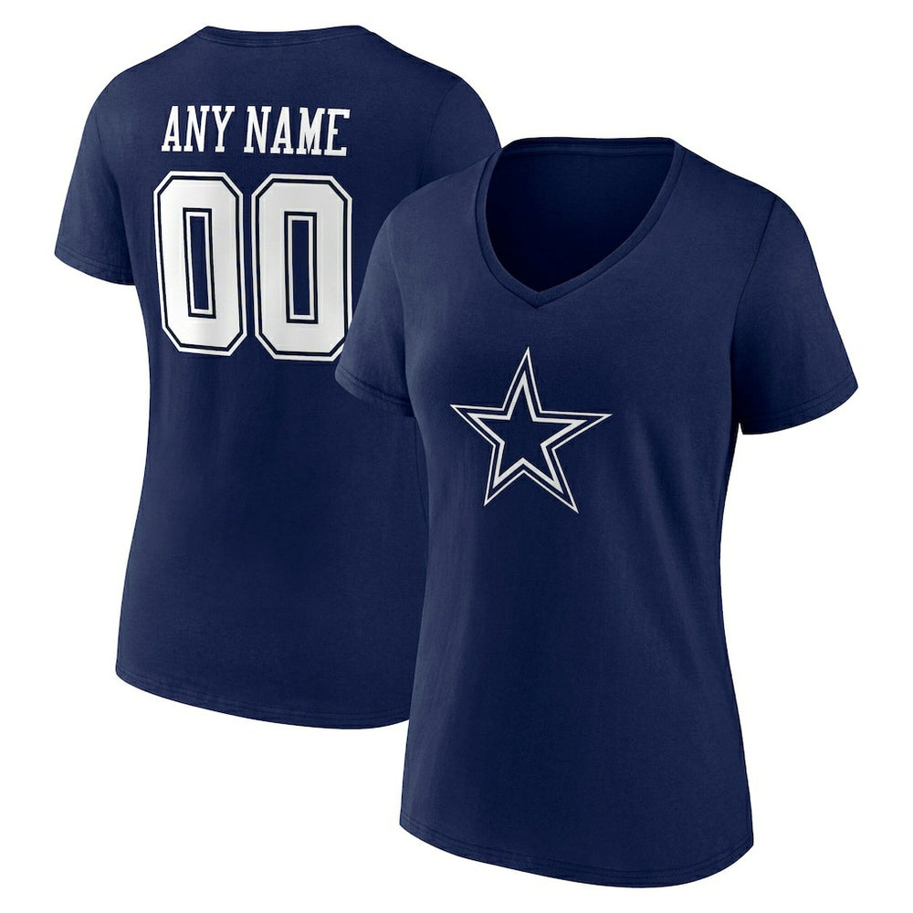 Dallas Cowboys Women's Team Authentic Personalized Name & Number V-Neck T-Shirt - Navy T-shirts