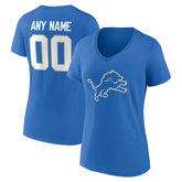 Detroit Lions Women's Team Authentic Personalized Name & Number V-Neck T-Shirt - Blue T-shirts