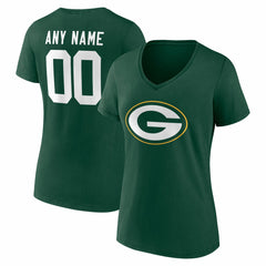 Green Bay Packers Women's Team Authentic Personalized Name & Number V-Neck T-Shirt - Green T-shirts