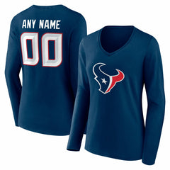 Houston Texans Women's Team Authentic Personalized Name & Number Long Sleeve V-Neck T-Shirt - Navy T-shirts