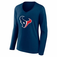 Houston Texans Women's Team Authentic Personalized Name & Number Long Sleeve V-Neck T-Shirt - Navy T-shirts