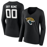 Jacksonville Jaguars Women's Team Authentic Personalized Name & Number Long Sleeve V-Neck T-Shirt - Black T-shirts
