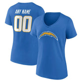 Los Angeles Chargers Women's Team Authentic Personalized Name & Number V-Neck T-Shirt - Powder Blue T-shirts