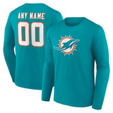 Miami Dolphins Team Authentic Personalized Name & Number Long Sleeve T-Shirt - Aqua T-shirts
