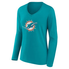 Miami Dolphins Women's Team Authentic Personalized Name & Number Long Sleeve V-Neck T-Shirt - Aqua T-shirts