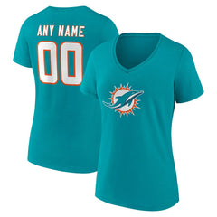 Miami Dolphins Women's Team Authentic Personalized Name & Number V-Neck T-Shirt - Aqua T-shirts