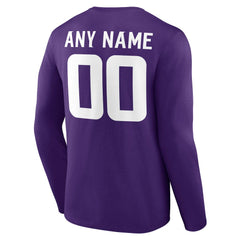 Minnesota Vikings Team Authentic Personalized Name & Number Long Sleeve T-Shirt - Purple T-shirts