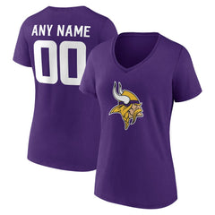 Minnesota Vikings Women's Team Authentic Personalized Name & Number V-Neck T-Shirt - Purple T-shirts