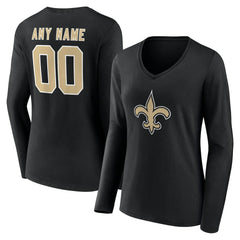 New Orleans Saints Women's Team Authentic Personalized Name & Number Long Sleeve V-Neck T-Shirt - Black T-shirts