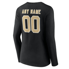 New Orleans Saints Women's Team Authentic Personalized Name & Number Long Sleeve V-Neck T-Shirt - Black T-shirts