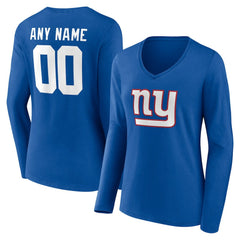 New York Giants Women's Team Authentic Personalized Name & Number Long Sleeve V-Neck T-Shirt - Royal T-shirts