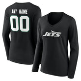 New York Jets Women's Team Authentic Personalized Name & Number Long Sleeve V-Neck T-Shirt - Black T-shirts