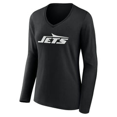 New York Jets Women's Team Authentic Personalized Name & Number Long Sleeve V-Neck T-Shirt - Black T-shirts