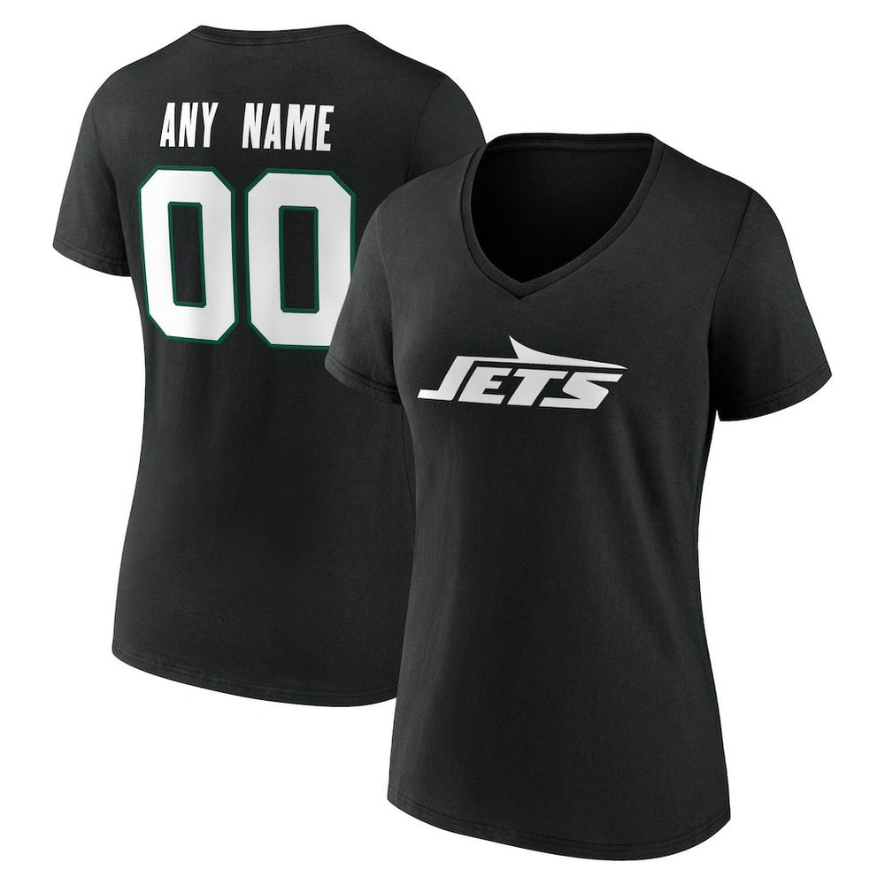 New York Jets Women's Team Authentic Personalized Name & Number V-Neck T-Shirt - Black T-shirts