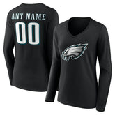 Philadelphia Eagles Women's Team Authentic Personalized Name & Number Long Sleeve V-Neck T-Shirt - Black T-shirts