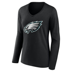 Philadelphia Eagles Women's Team Authentic Personalized Name & Number Long Sleeve V-Neck T-Shirt - Black T-shirts