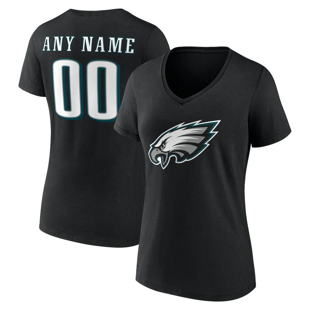 Philadelphia Eagles Women's Team Authentic Personalized Name & Number V-Neck T-Shirt - Black T-shirts