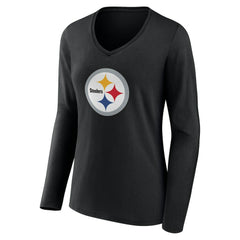 Pittsburgh Steelers Women's Team Authentic Personalized Name & Number Long Sleeve V-Neck T-Shirt - Black T-shirts