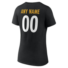 Pittsburgh Steelers Women's Team Authentic Personalized Name & Number V-Neck T-Shirt - Black T-shirts