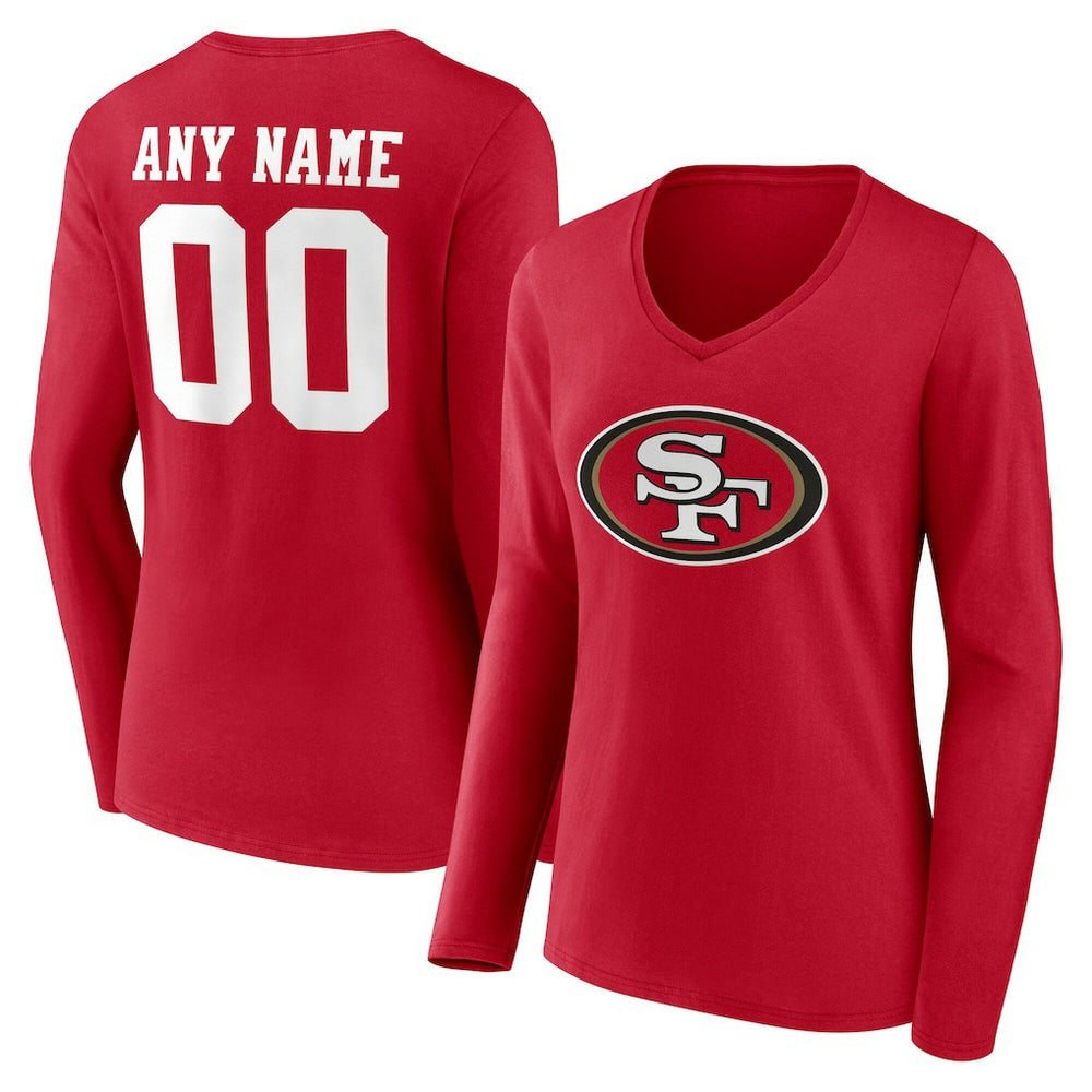 San Francisco 49ers Women's Team Authentic Personalized Name & Number Long Sleeve V-Neck T-Shirt - Scarlet T-shirts