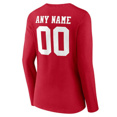 San Francisco 49ers Women's Team Authentic Personalized Name & Number Long Sleeve V-Neck T-Shirt - Scarlet T-shirts