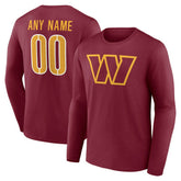 Washington Commanders Team Authentic Personalized Name & Number Long Sleeve T-Shirt - Burgundy T-shirts