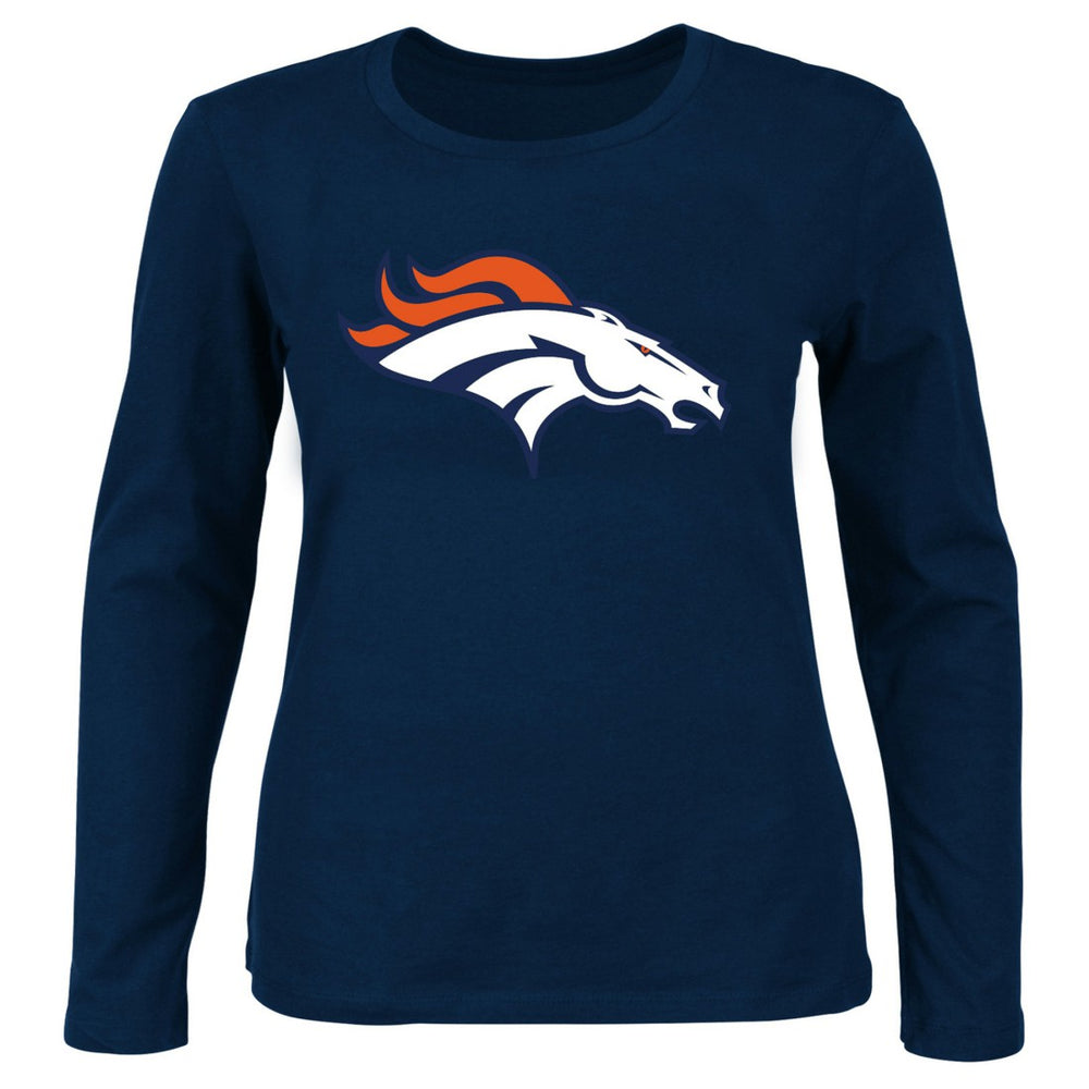 Denver Broncos Women's Plus Size Scoop Neck Long Sleeve T-Shirt - Navy T-shirts