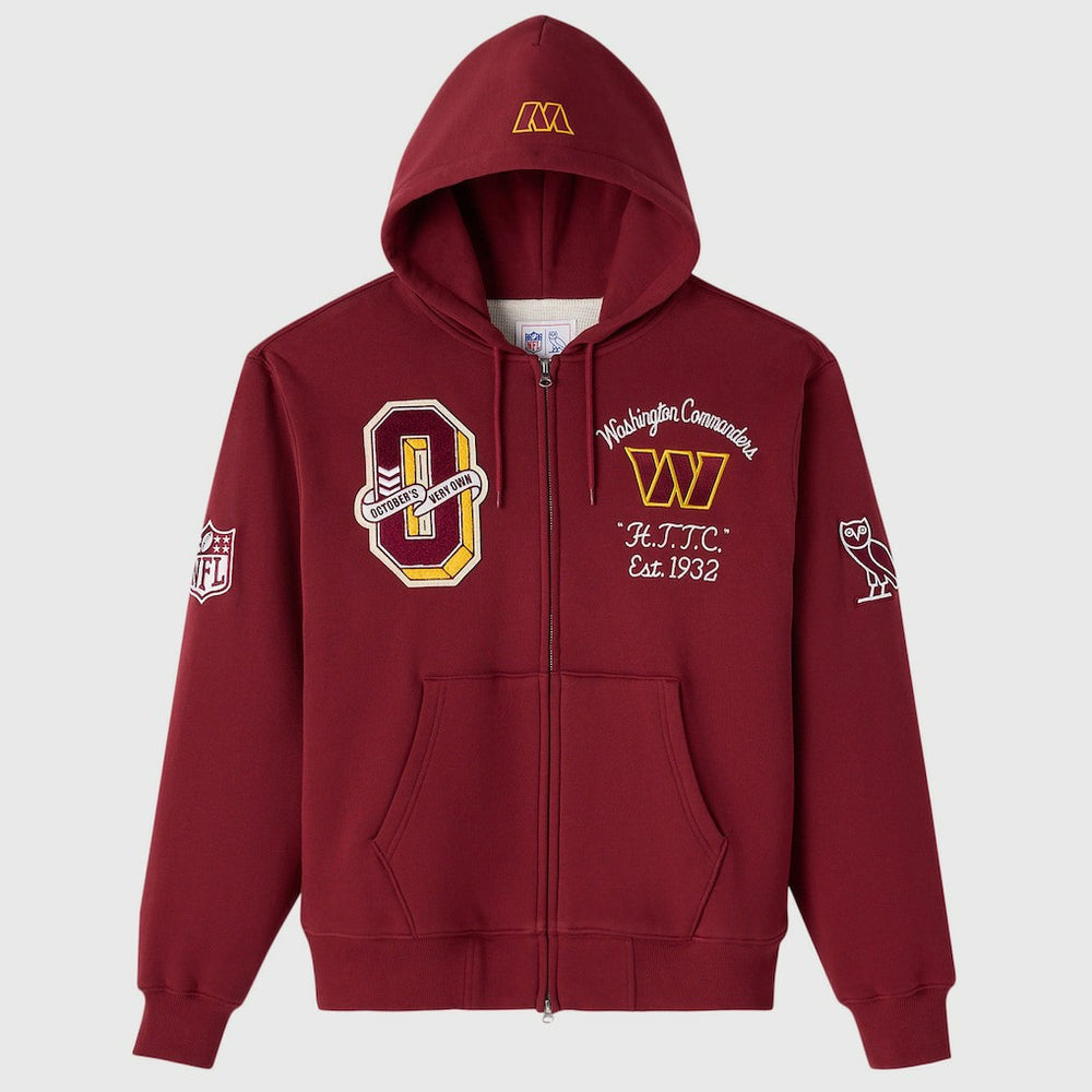 Washington Commanders OVO x NFL Unisex Full-Zip Waffle-Lined Hoodie - Burgundy Hoodies