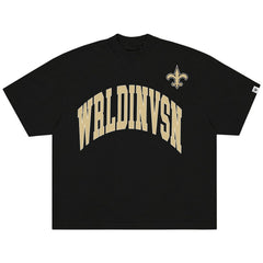 WRLDINVSN x New Orleans Saints Unisex Oversized Arch T-Shirt - Black T-shirts