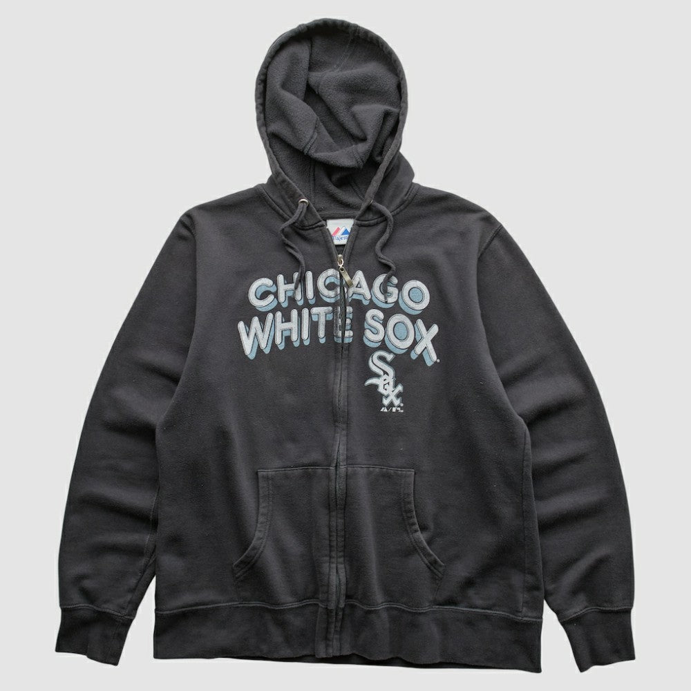 Chicago White Sox Majestic 2010 Hooded Full Zip Sweatshirt - Black - Vintage Sweatshirts