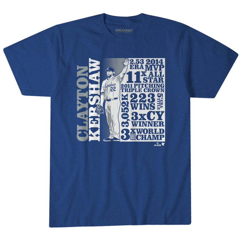 Clayton Kershaw Los Angeles Dodgers BreakingT Unisex GOAT List T-Shirt - Royal T-shirts