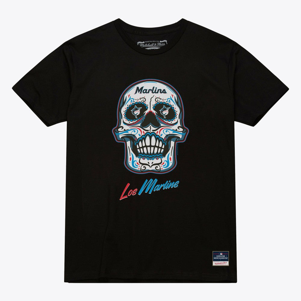Miami Marlins Mitchell & Ness Women's Sugar Skull Boxy T-Shirt - Black T-shirts
