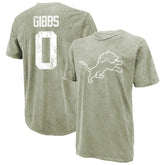 Jahmyr Gibbs Detroit Lions Majestic Threads Mineral Wash Name & Number T-Shirt - Moss Green T-shirts