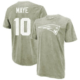 Drake Maye New England Patriots Majestic Threads Mineral Wash Name & Number T-Shirt - Moss Green T-shirts
